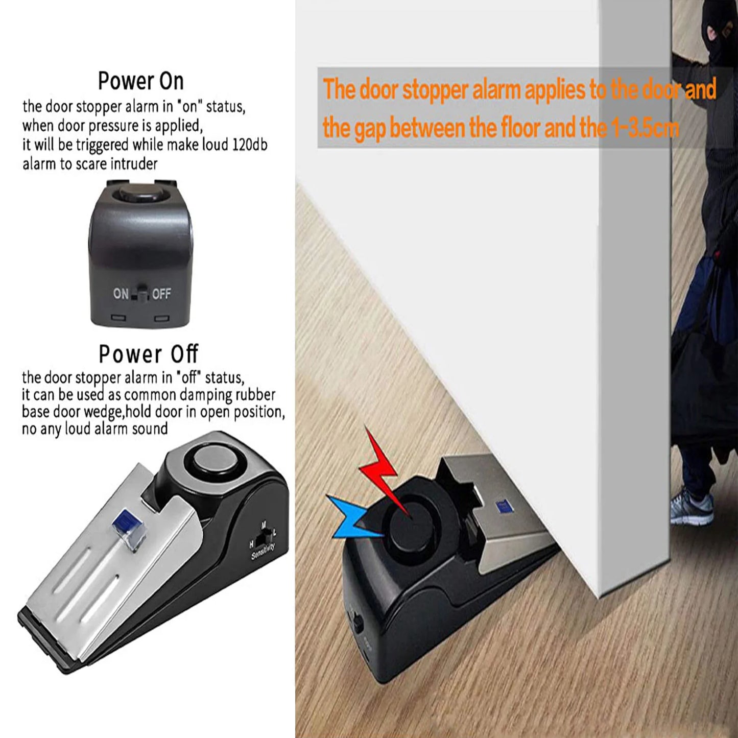 Portable Door Stopper Security Alarm (3-Pack) – 120dB Wedge Door Stop