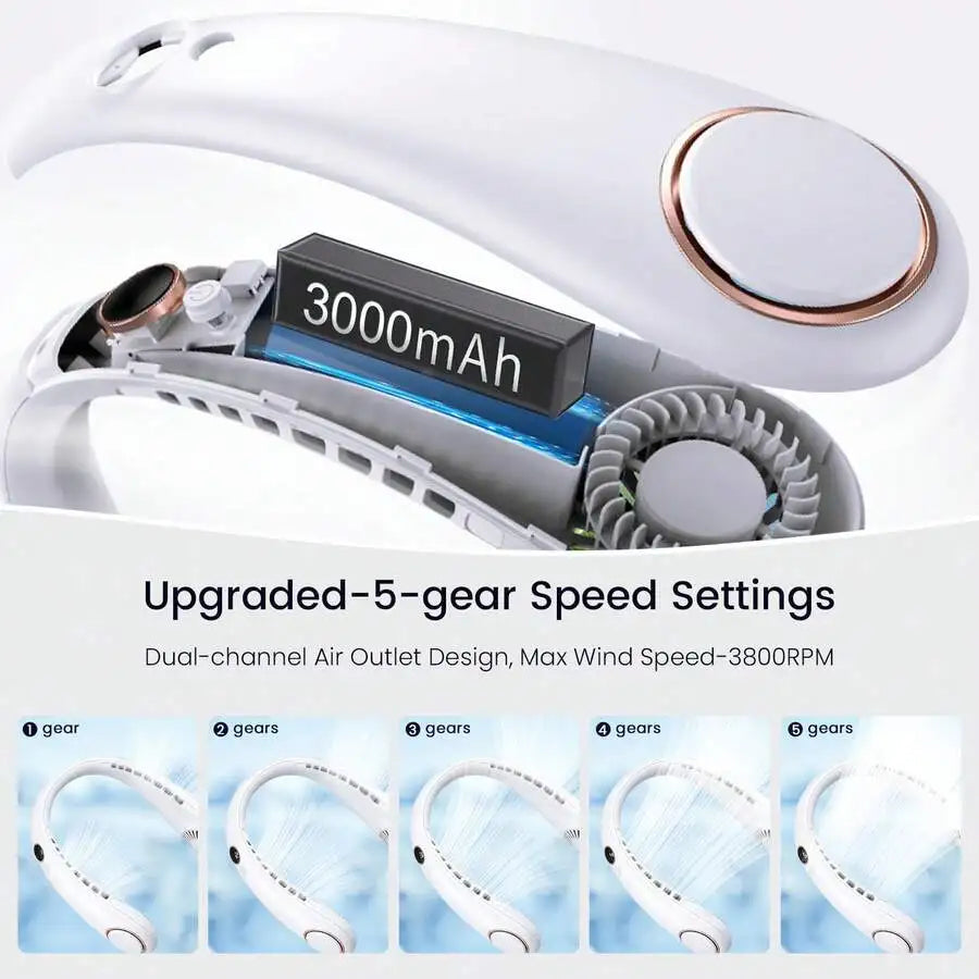 1pc Neck Hanging Fan, Bladeless Neck Fan, 1500mAh Battery Capacity Upgraded Version, Long-Lasting Battery Life