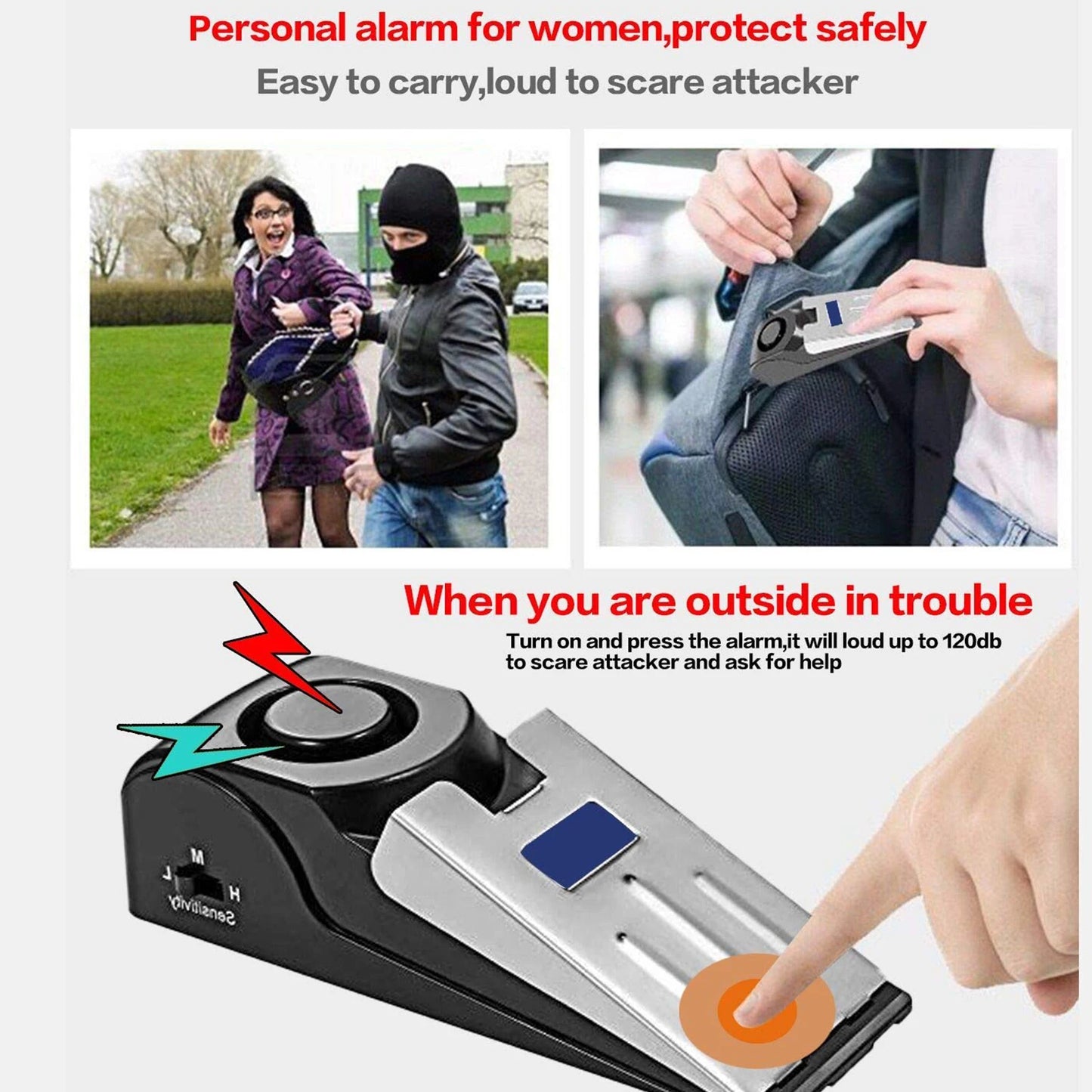 Portable Door Stopper Security Alarm (3-Pack) – 120dB Wedge Door Stop