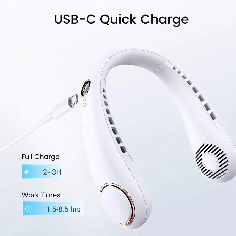 1pc Neck Hanging Fan, Bladeless Neck Fan, 1500mAh Battery Capacity Upgraded Version, Long-Lasting Battery Life