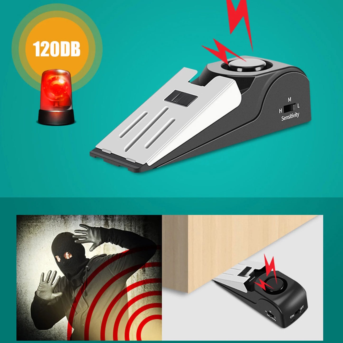 Portable Door Stopper Security Alarm (3-Pack) – 120dB Wedge Door Stop