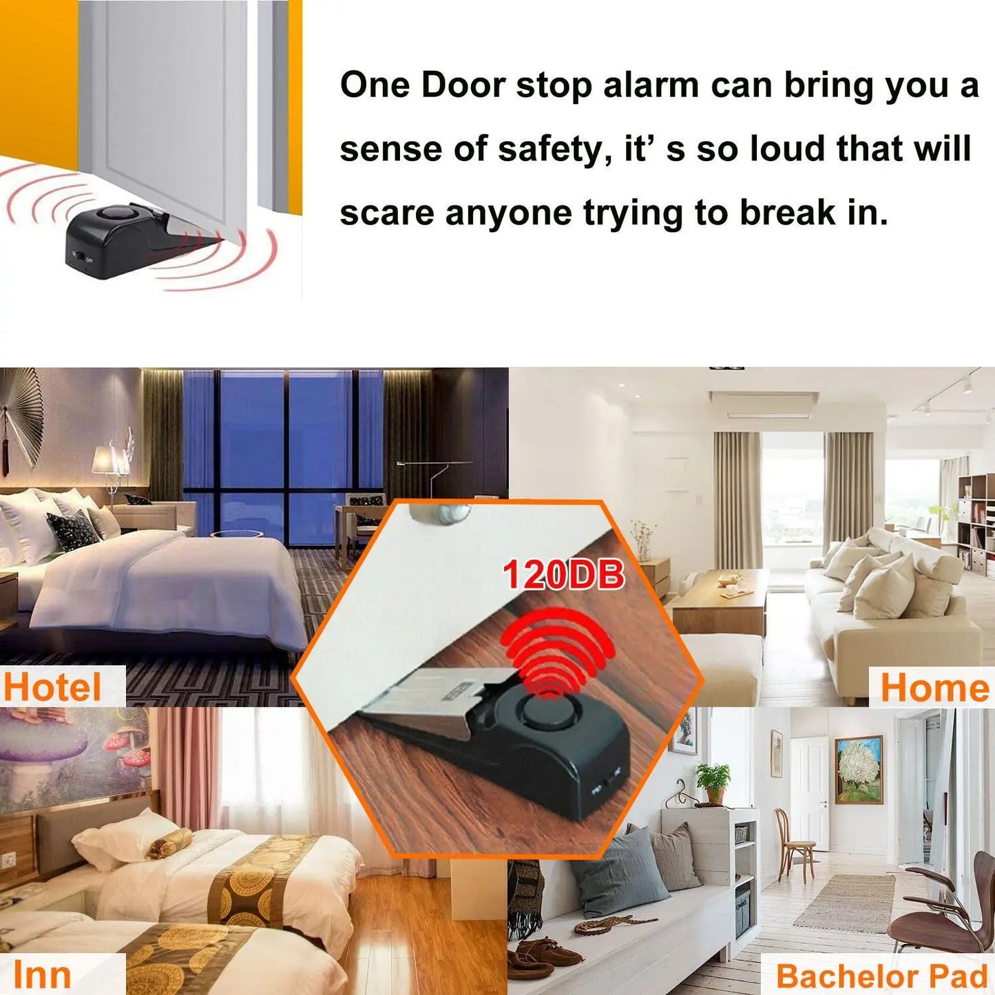Portable Door Stopper Security Alarm – 120dB Wedge Door Stop