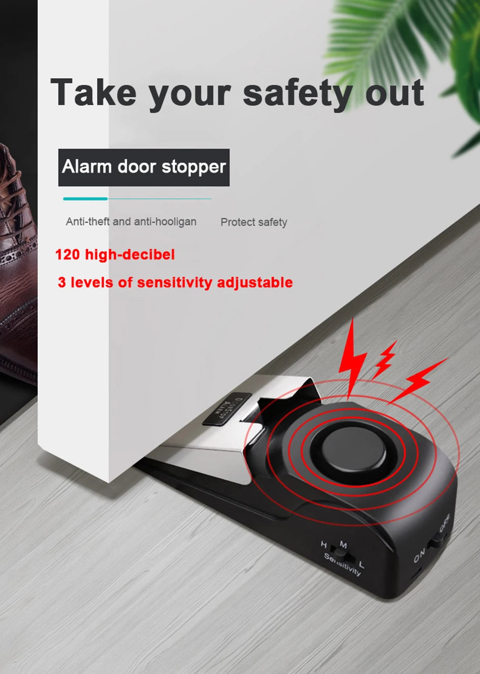 Portable Door Stopper Security Alarm – 120dB Wedge Door Stop