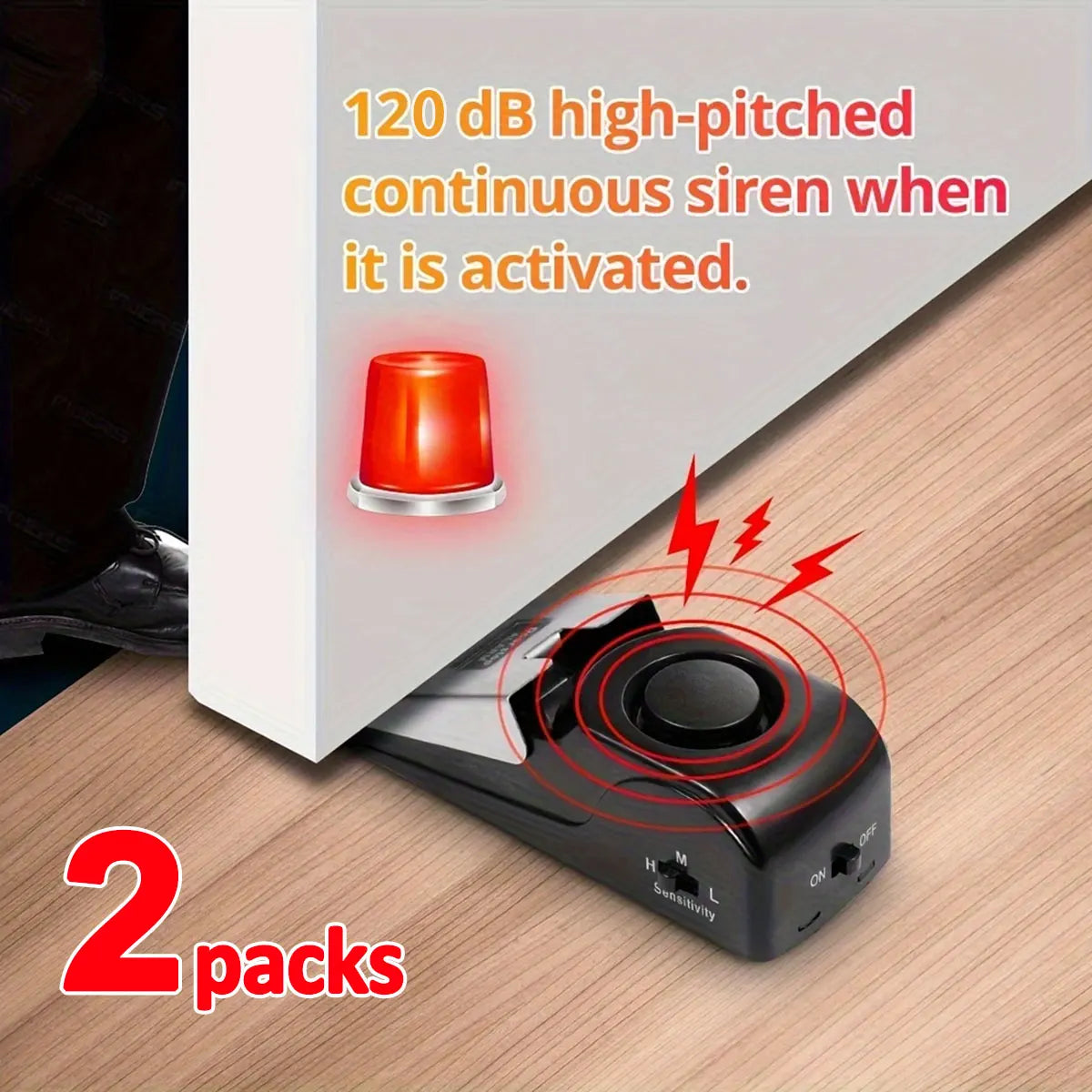 Wireless Door Stopper Security Alarm (2-Pack) – 120dB Wedge Door Stop
